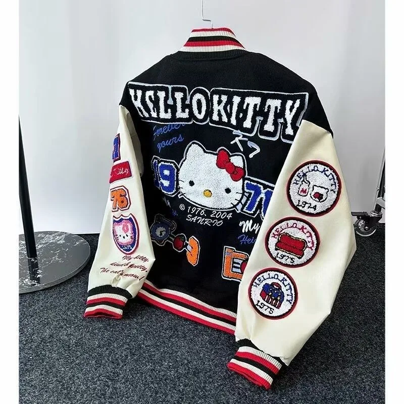 Sanrio hello kitty sobretudo primavera e outono período dos desenhos animados jaqueta kawali doce moda com capuz uniforme de beisebol/mlb manga longa