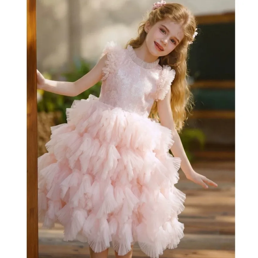 Neues Rosa Partykleid für Kinder, Klavierauftritt-Kleid, Geburtstags- und Hochzeitskleid für Mädchen A5035, Großhandel Abendkleider für Mädchen – Detail 4