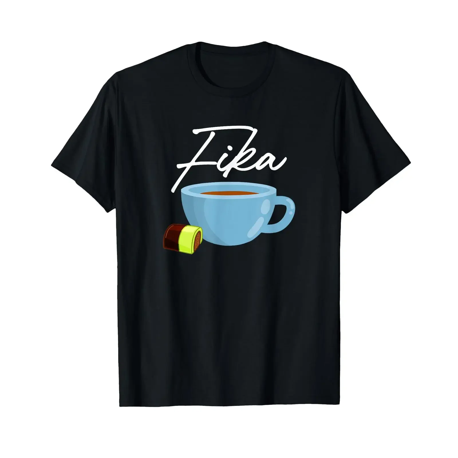 Fika with a Cup of Coffee and Dammsugare Sweden T Shirt black vintage Washed Soft graphic Comfortable fashion Stretched homme