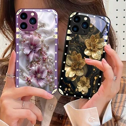 Box Pink Flowers For IPhone 16 Pro Max 15 Pro 14 13 12 Mini 11 XS Max XR 7 8 Plu SE 2022 Tempered Glass Phone Case