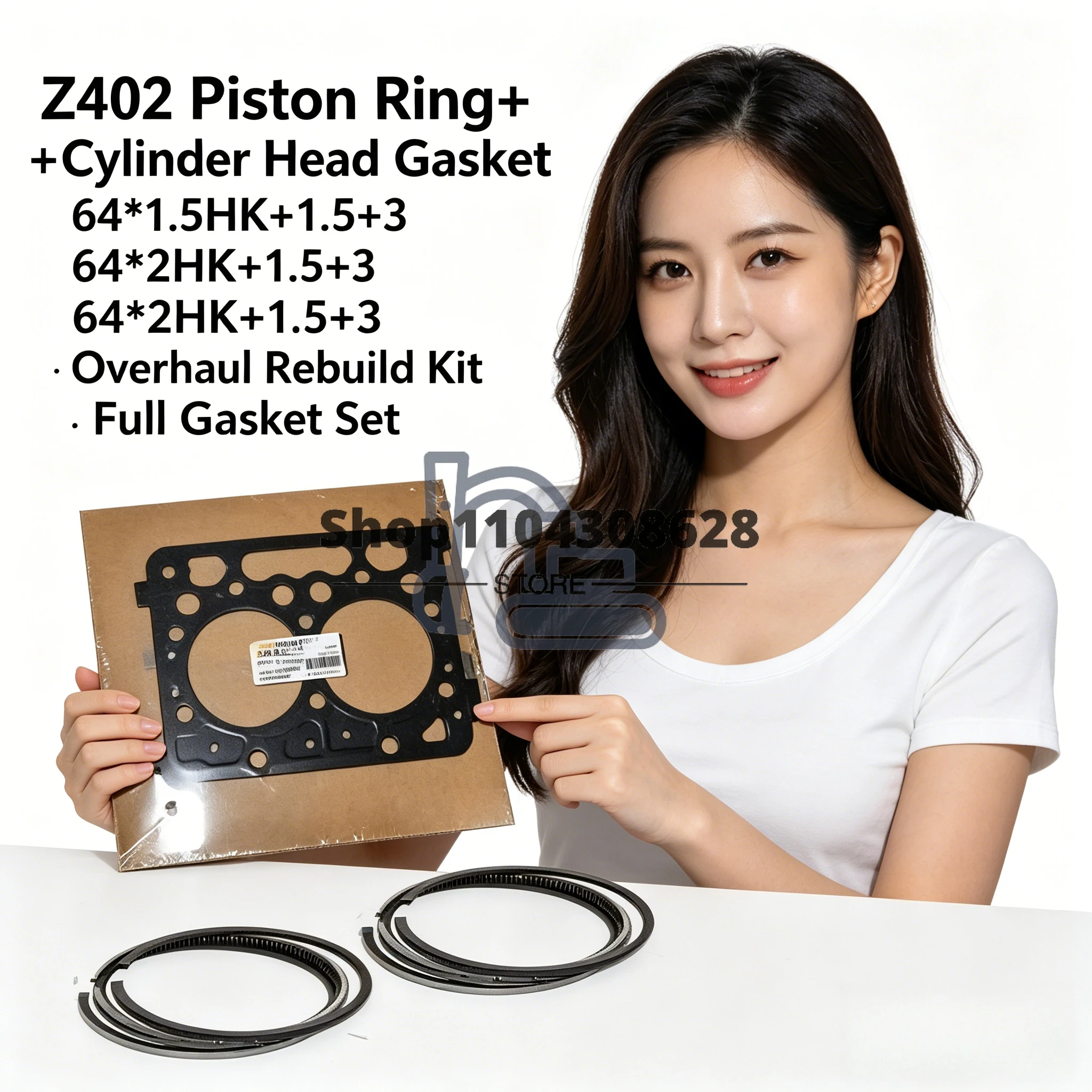 

Z402 Piston Ring+ Cylinder Head Gasket 64*1.5HK+1.5+3 64*2HK+1.5+3 Overhaul Rebuild Kit Full Gasket Set For Kubota