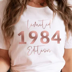 40th birthday 1984 letter print t-shirt, short sleeve crew neck casual top for summer & spring, women's clothing