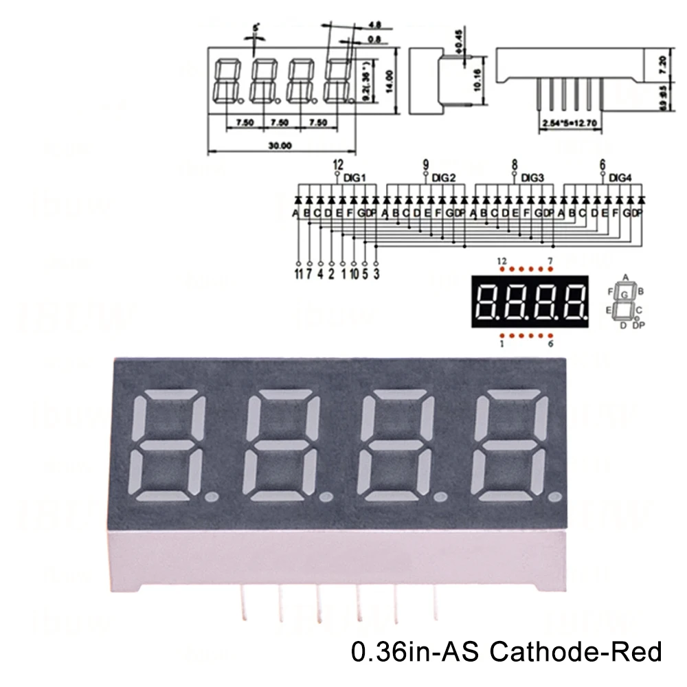2PCS/5PCS 0.36inch Digital tube Common AnodeCathode Red 1 2 Bit digital Tube LED Display 7 segment 3 4