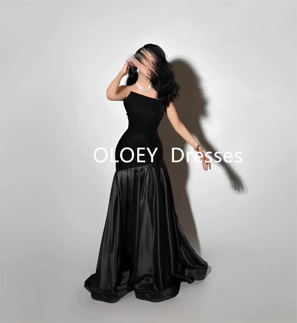 OLOEY Modeat Black Wine Red Evening Dresses Sleeveless Velour Satin Wedding Party Gowns Floor Length Arabic Women Customized