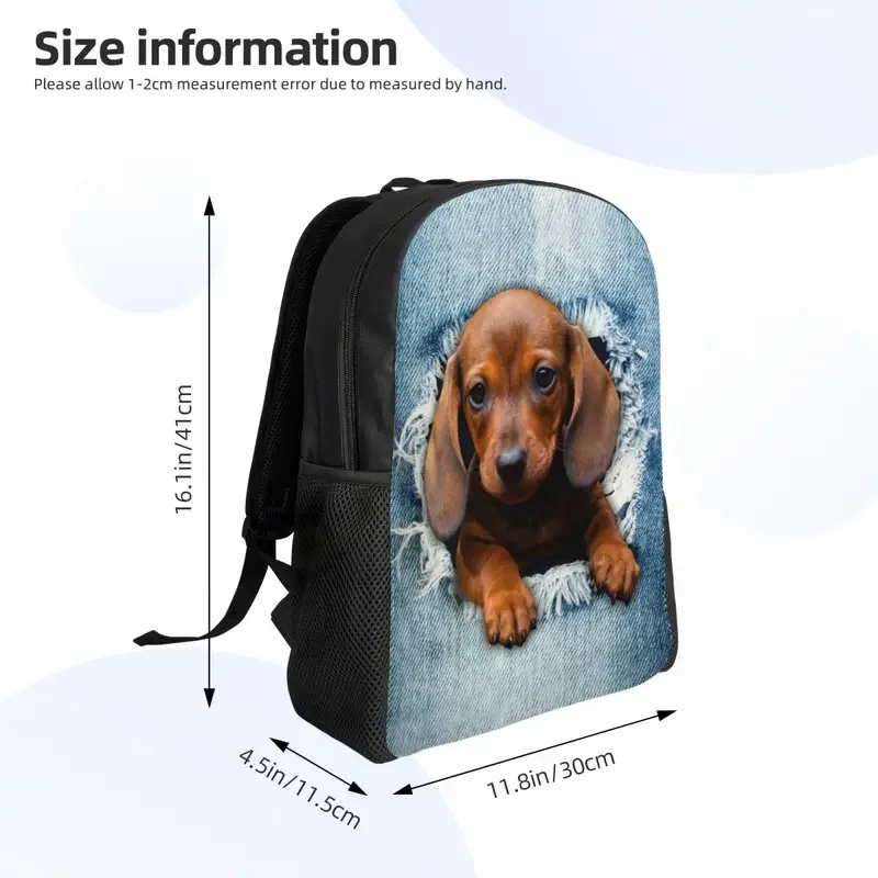 Sac à dos de voyage en jean déchiré pour chien teckel personnalisé, sac à dos pour ordinateur portable scolaire, sacs à dos pour étudiants