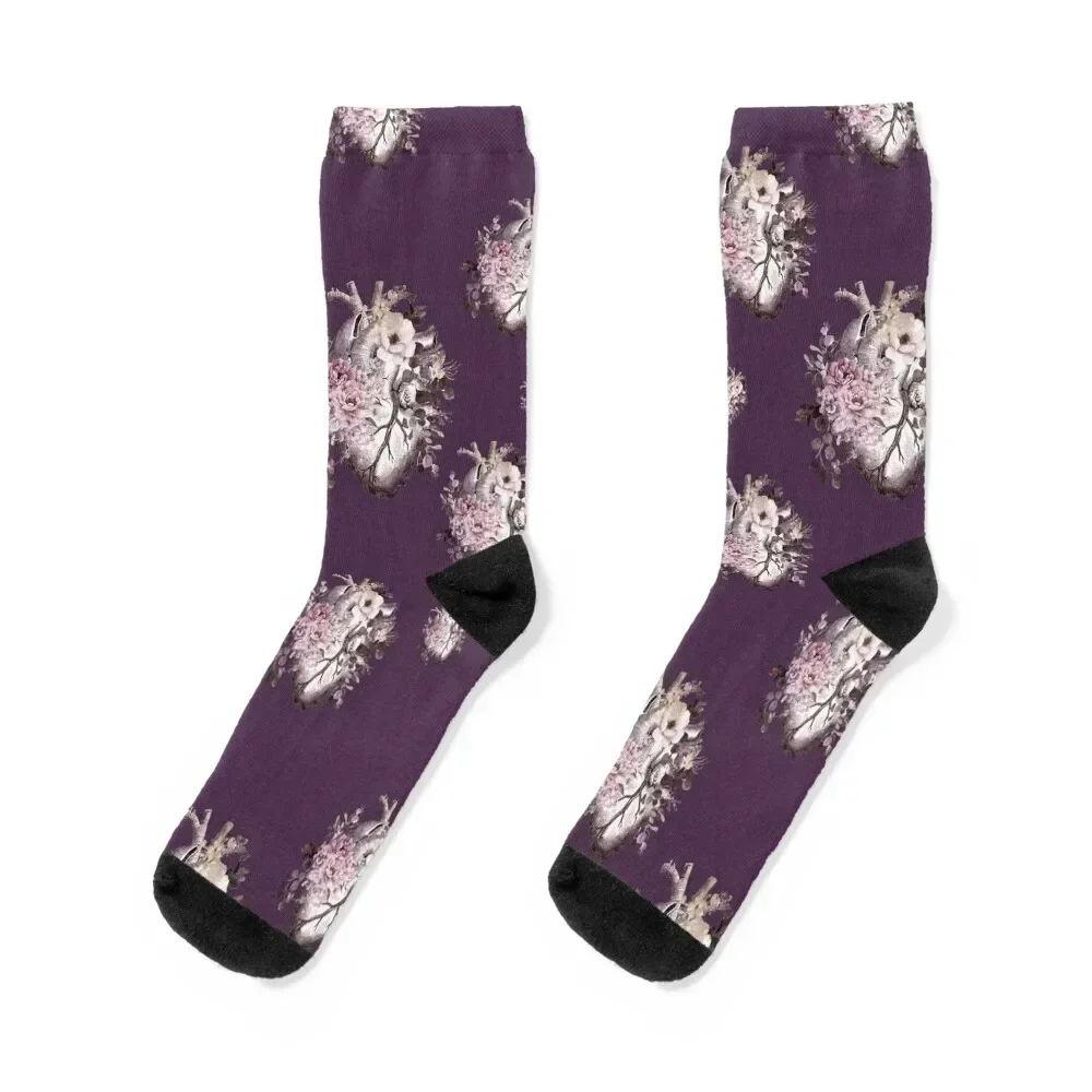Bloom Floral Heart Human Anatomy pink watercolor style flowers Socks winter halloween new year Man Socks Women's