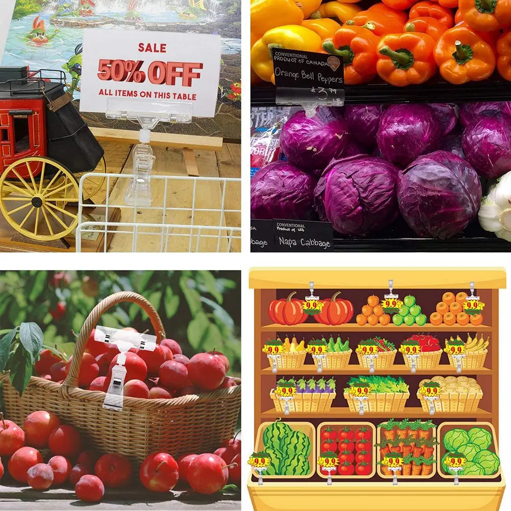 16Pcs Clear Sign Clips Plastic Clip Sign Holder Stand, Swivel Clips Signs Tag Signs