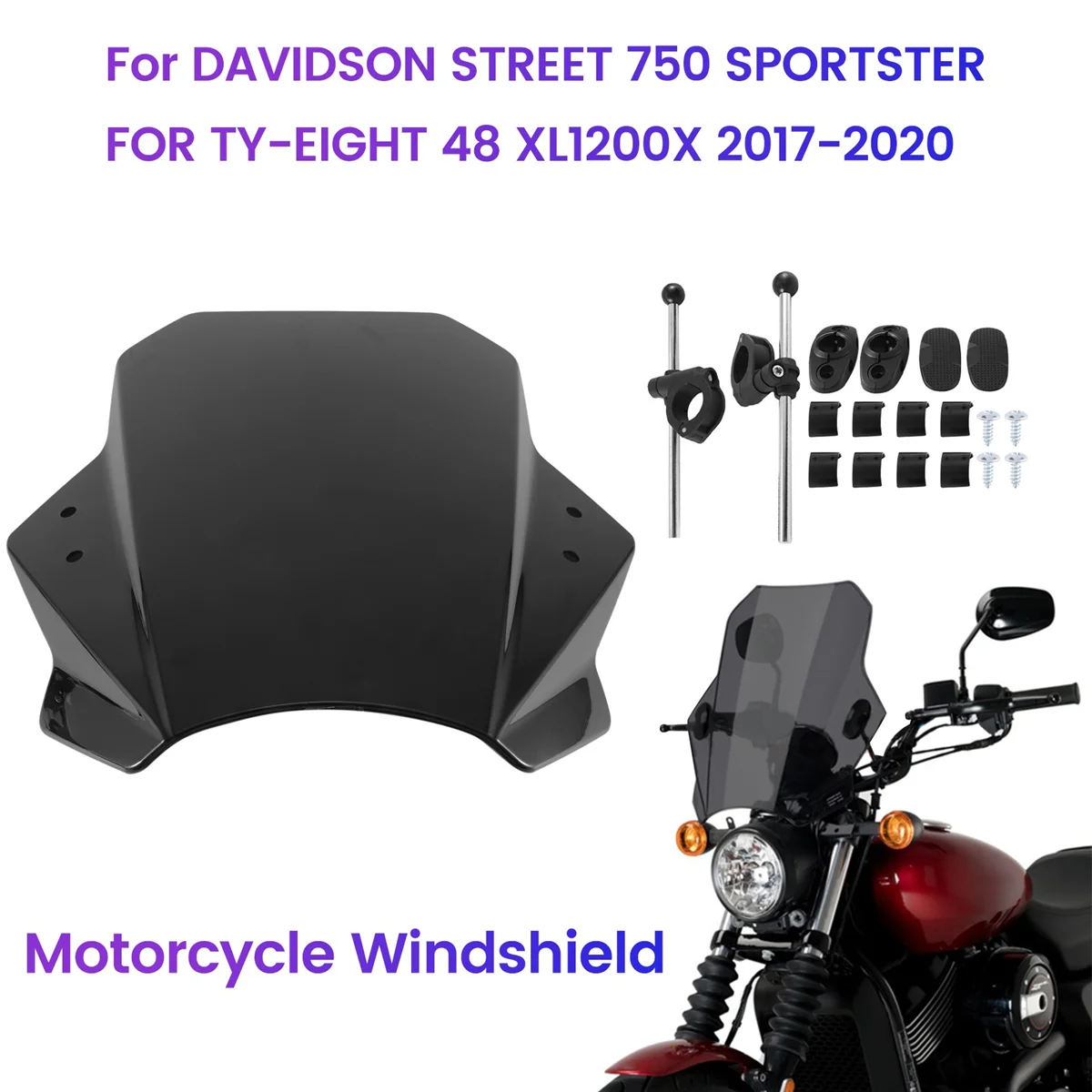 Motorcycle Deflector Adjustable Windshield for HARLEY DAVIDSON STREET 750 SPORTSTER FORTY-EIGHT 48 XL1200X