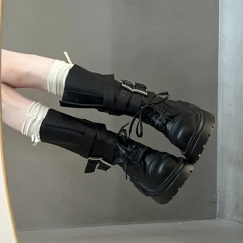 

2025 Vintage Platform Thick Heel Women Western Cowboy Boots Fashion Ladies Belt Buckle Knight Booties botines para mujeres