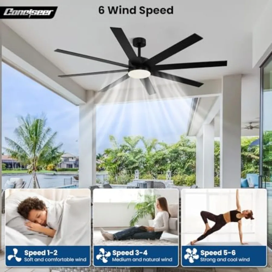 Modern 72 Inch Ceiling Fans with Lights and Remote for Living Room Office Library Cafe Outdoor Industrial Use, Black/Wood Grain