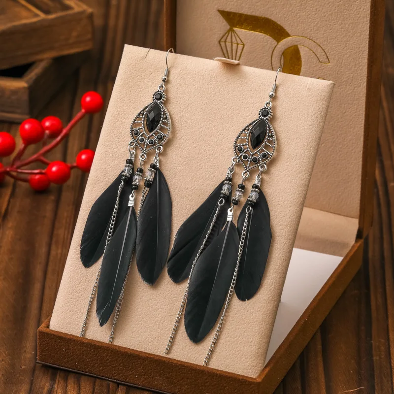 Bohemian Wasser Tropfen Feder Ohrringe für Frauen Mode Elegante Frische Strass Kette Quaste Ohrringe Party Urlaub Schmuck – Detail 15