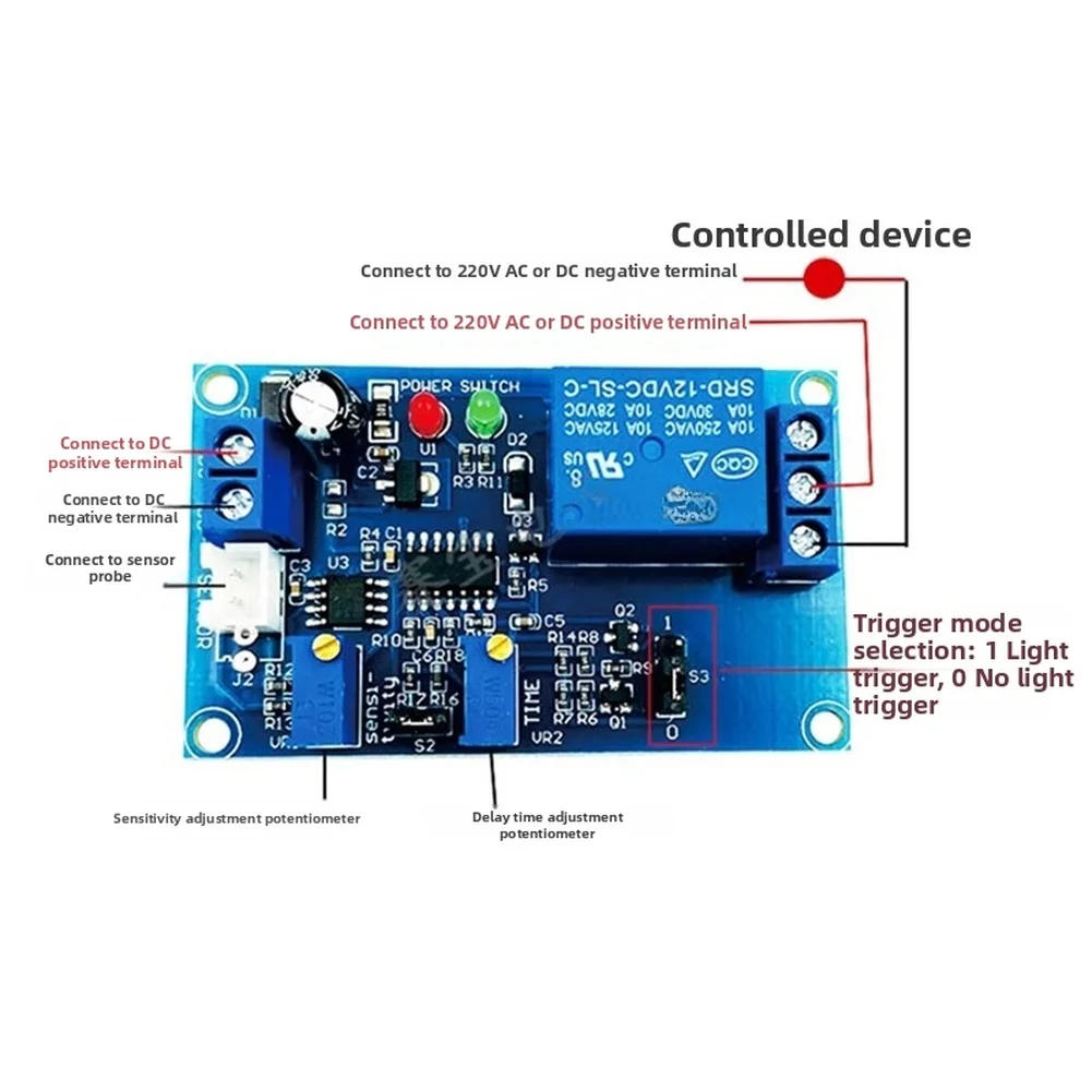 12V Light Sensitive Relay With Adjustable Delay 1-200s 10A Load Control For Street Lamp LED For Lighting System Photosensor