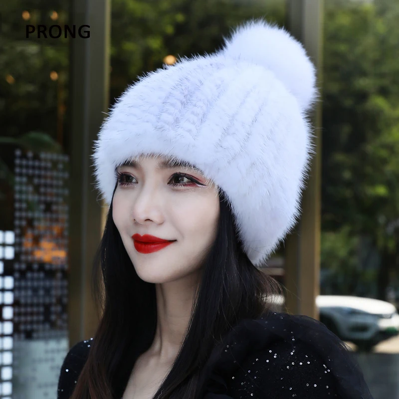 New mink hat children's winter Korean mink hair encrypted woven fox fur ball autumn winter fur warm hat