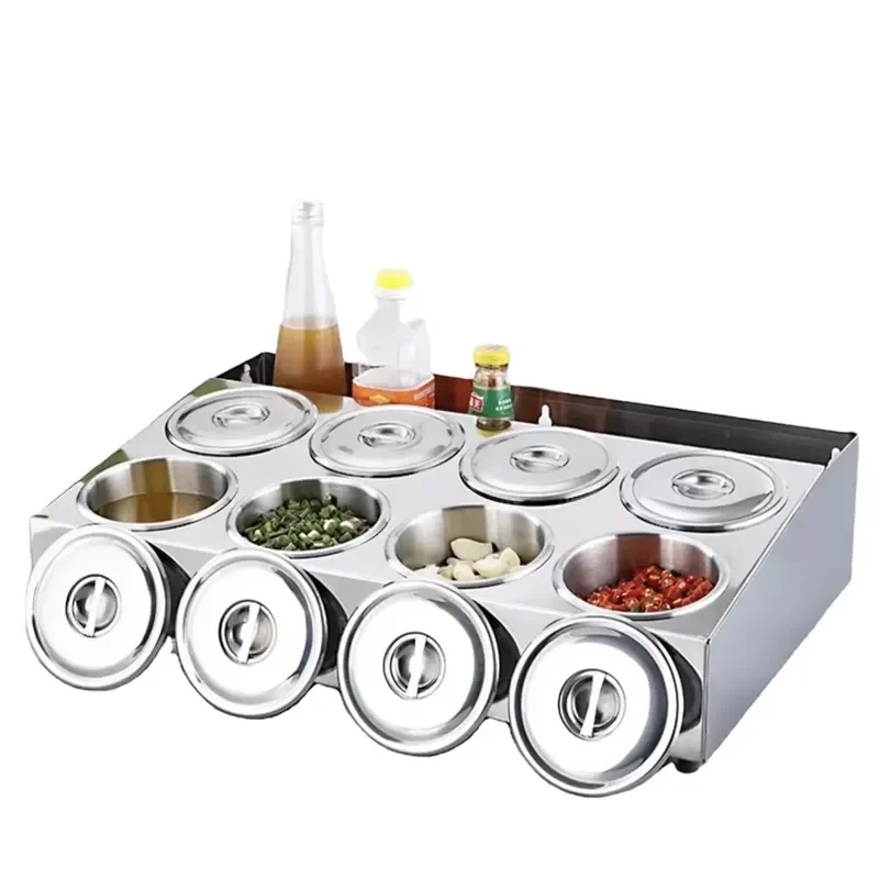 Stainless Steel 8 Grid Seasoning Box Multifunctional Kitchen Spice Container for Hot Pot and Cafeteria Use Durable Storage