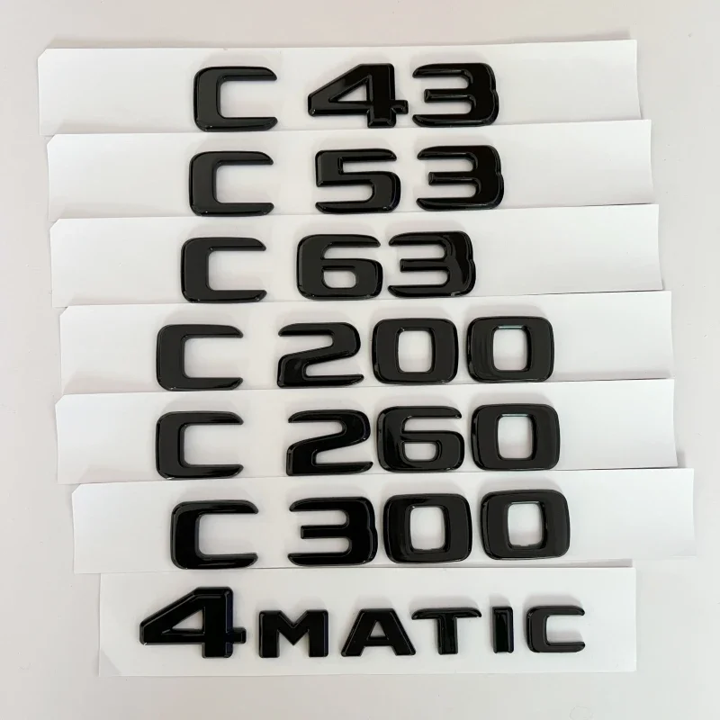 Car Trunk Letters Logo Alphabet Badge Emblem Sticker For Mercedes Benz C Class C43 C53 C63 C200 C260 C300 4 Matic W204 W205 W206