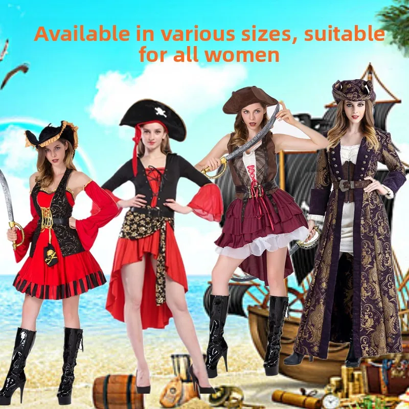 

Caribbean Pirate Halloween Women's Costume Adult Witch Cosplay Masquerade Clothing plus Size Polyester Stage Costume