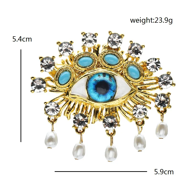 Wuli&baby Charming Blue Eye Brooches For Women Unisex Rhinestone Pearl Eyes Party Office Brooches Pins Gifts