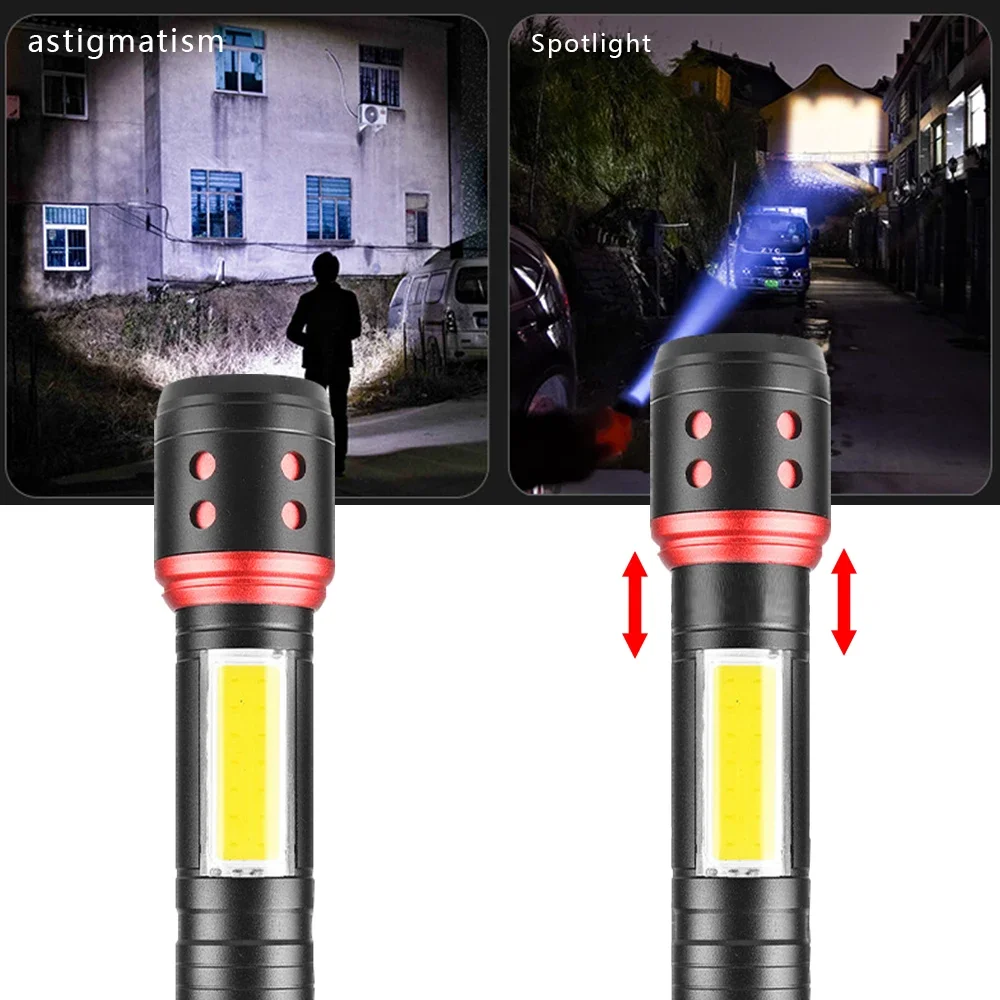 USB Rechargeable Flashlight Outdoor Emergency Light Super Bright LED Flashlights Zoomable Torch with Built-in Battery