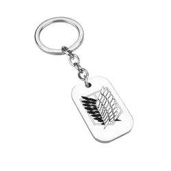 Attack on Titan Wing of Liberty Stainless Steel Pendant Keychain for Men Silver Color Chain Dog Tag Key Ring Fans Cos Jewelry