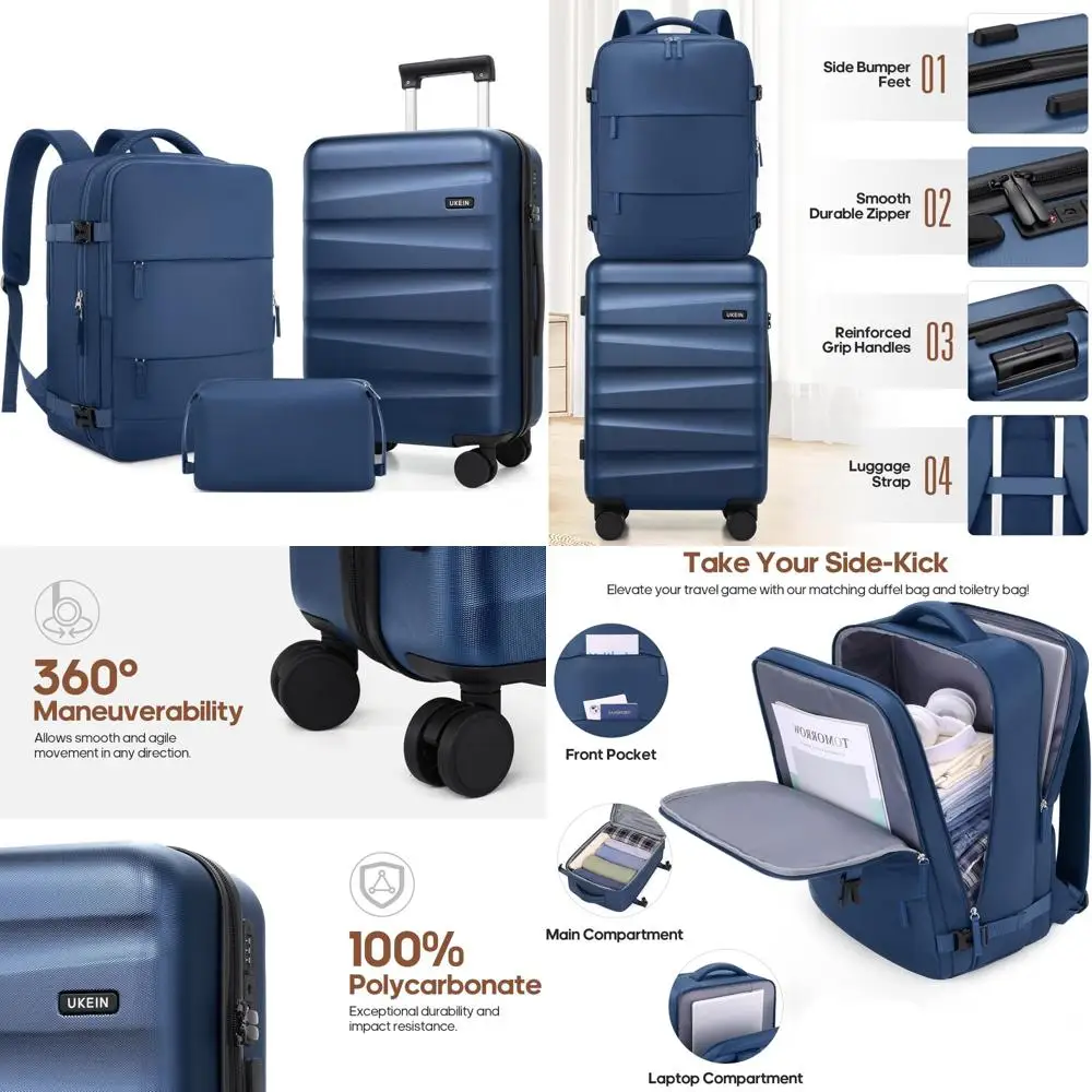 Polycarbonate Hardshell Spinner Luggage Set with Carry-On Suitcase and Backpack, Airline Approved for Travel, Long-Lasting Durab