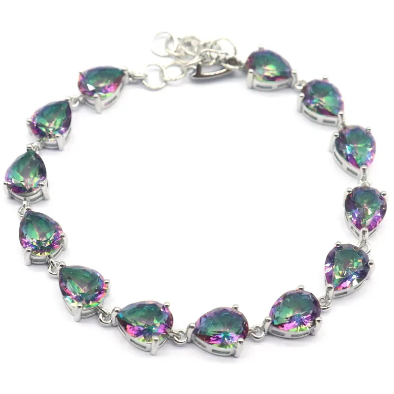 

15g 925 Solid Sterling Silver Bracelet Customized Pink Tourmaline Mystic Topaz Tourmaline Ruby Women Length 6.5-7.5inch