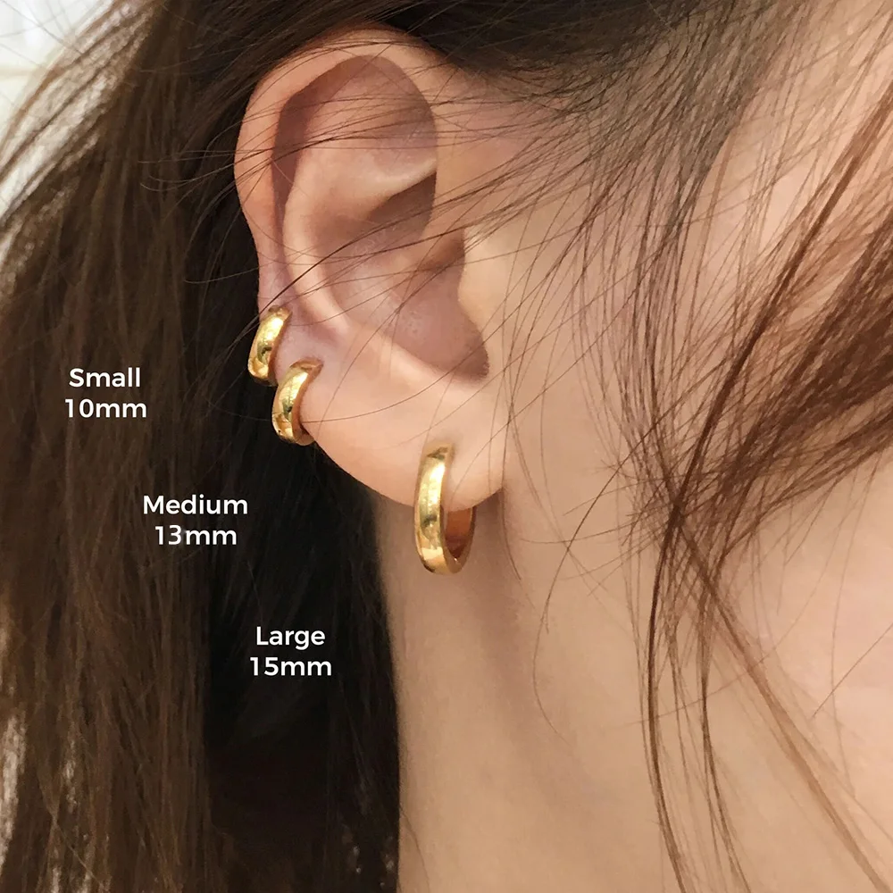 10/13/15mm Minimalist Small Gold Color Huggies Hoop Earrings for Women Round Circle Tiny Ear Buckle Cartilage Punk Jewelry