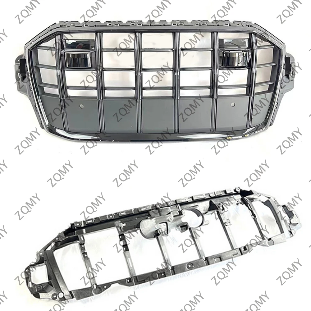 W/Logo For Audi Q7/Q7L 2020 2021 2022 2023 2024 Car Front Bumper Grille Centre Panel Styling Upper Grill (Modify SQ7 style)