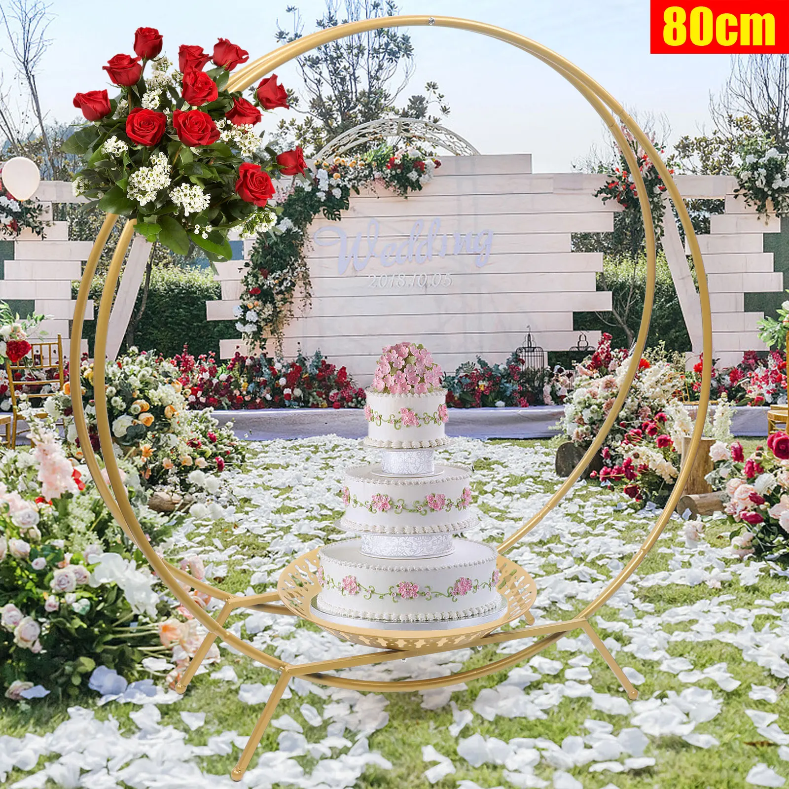 31.5'' Gold Wedding Cake Stand Flower Display Stand Floral Hoop Wedding Decor Backdrop