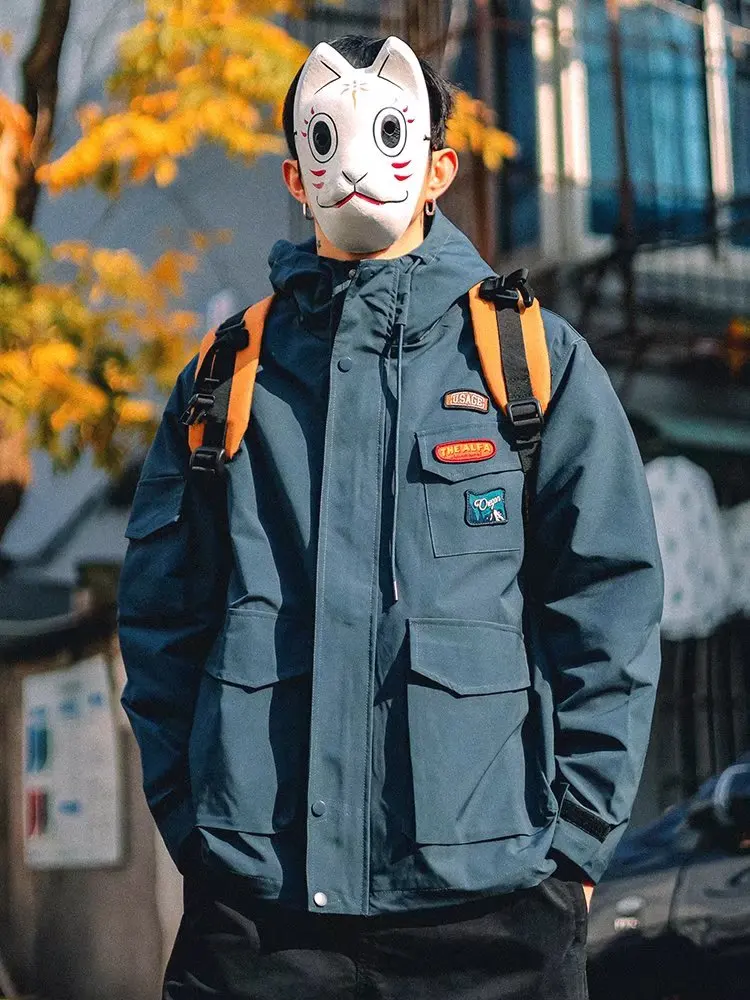 

Retro Spring Men's Jaet Hooded Windbreaker Casual Loose Workwear Couple's Coat Zipper Closure Long Sve Youth Faion