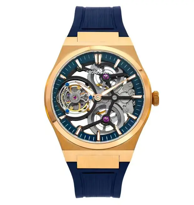 

CRONUSART Men Tourbillon Watch 41mm Titanium Mechanical Wristwatch Luminous Skeleton Dial FKM Fluororubber Strap