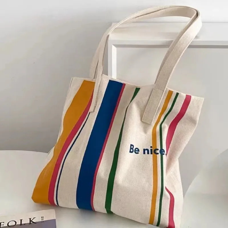 Simple Line One Shoulder Canvas Bag Korean Edition Leisure Art Student Shopping Bag Commuter Computer Handbag