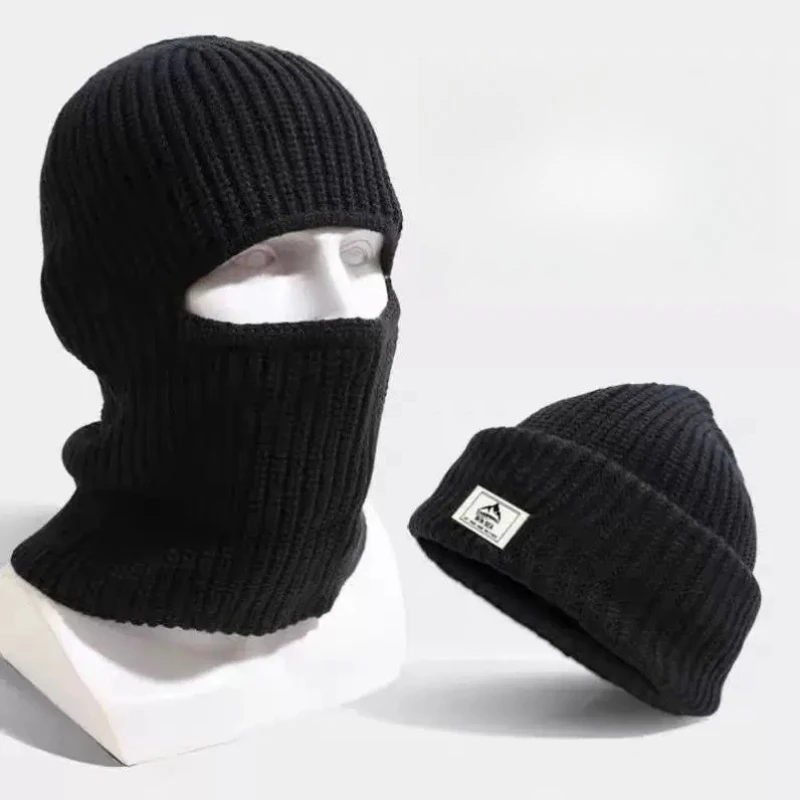 Knitted Pullover Cap Autumn and Winter Warm Ear-Protecting Hats Dual-Purpose Outdoor Windproof Hood Cold Cap and Face Mask