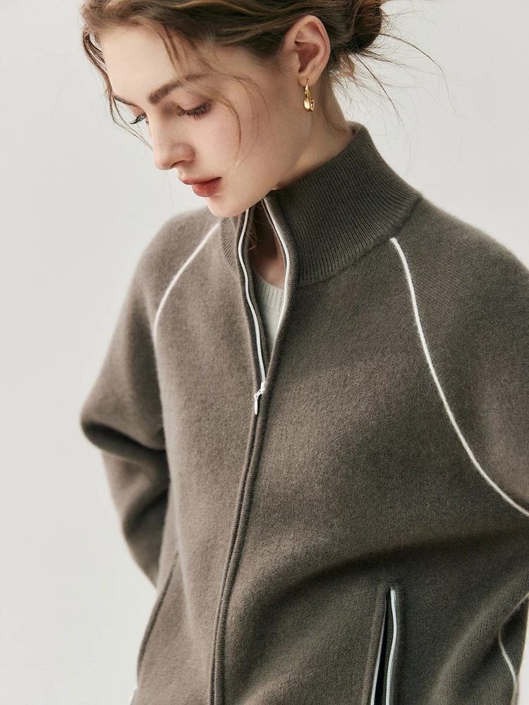 

CHICUU женский повседневный толстый кардиган с воротником-стойкой, пальто, осень-зима, 100% кашемировый свитер, спортивный свитер на молнии