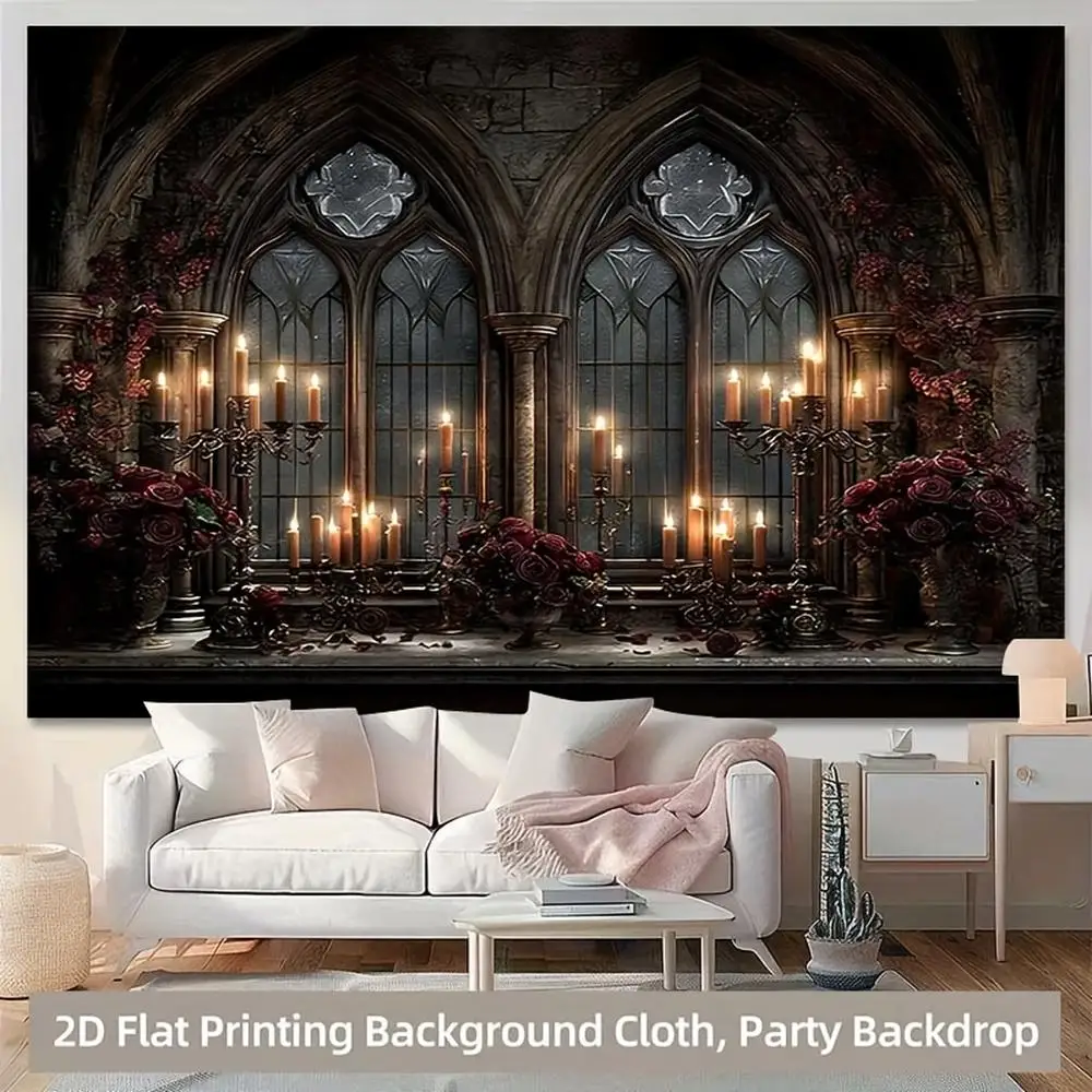 Vintage Gothic Cathedral Window Backdrop Curtain for Party Decoration Photo Booth Background Wall Hanging