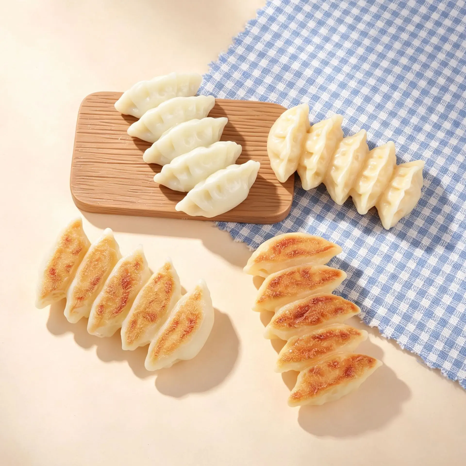 3pcs Mini Realistic Pan-Fried Dumpling Models Food DIY Resin Accessories Craft Supplies Refrigerator Sticker Dollhouse Decor