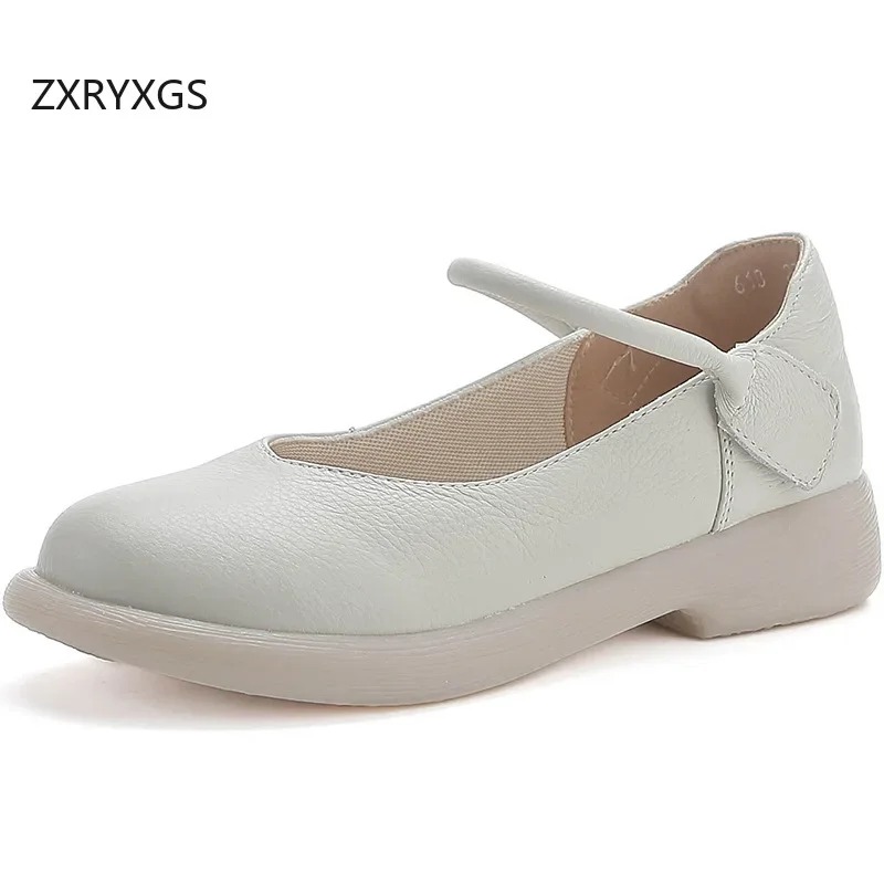 

ZXRYXGS 2024 Autumn Soft Genuine Leather Shoes Mom Flats Comfortable Soft Sole Wear Fashion Casual Shoes Flat Shoes Woman Tide