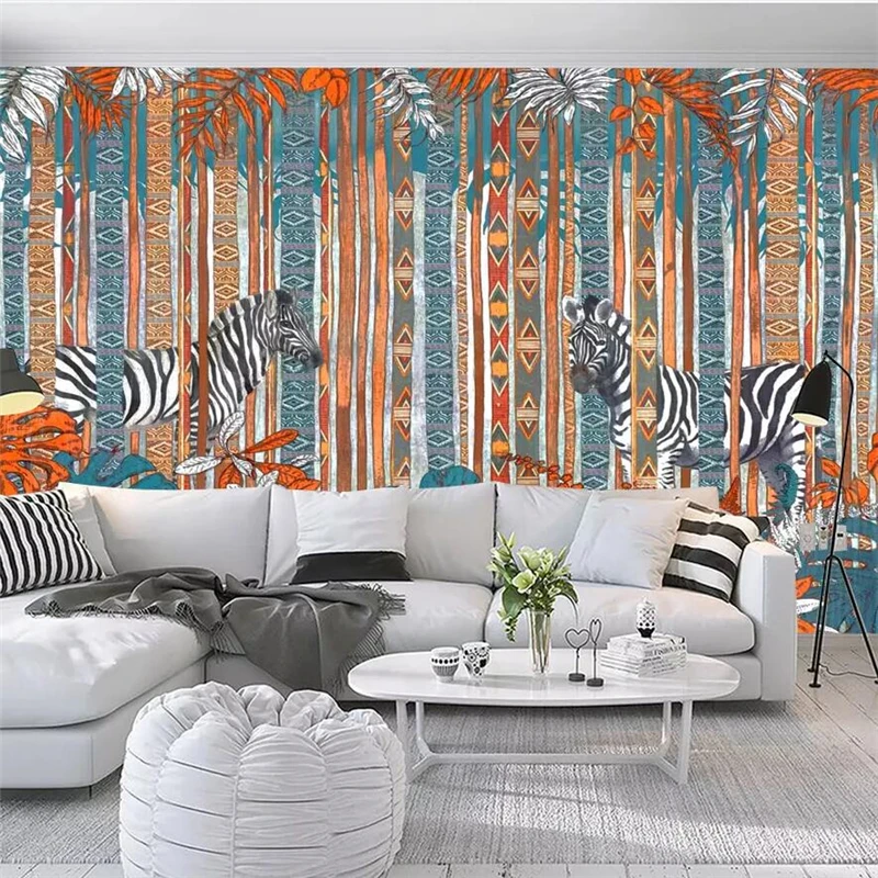 Custom wallpaper modern minimalist zebra tropical plants living room bedroom background wall paper decoration painting mural