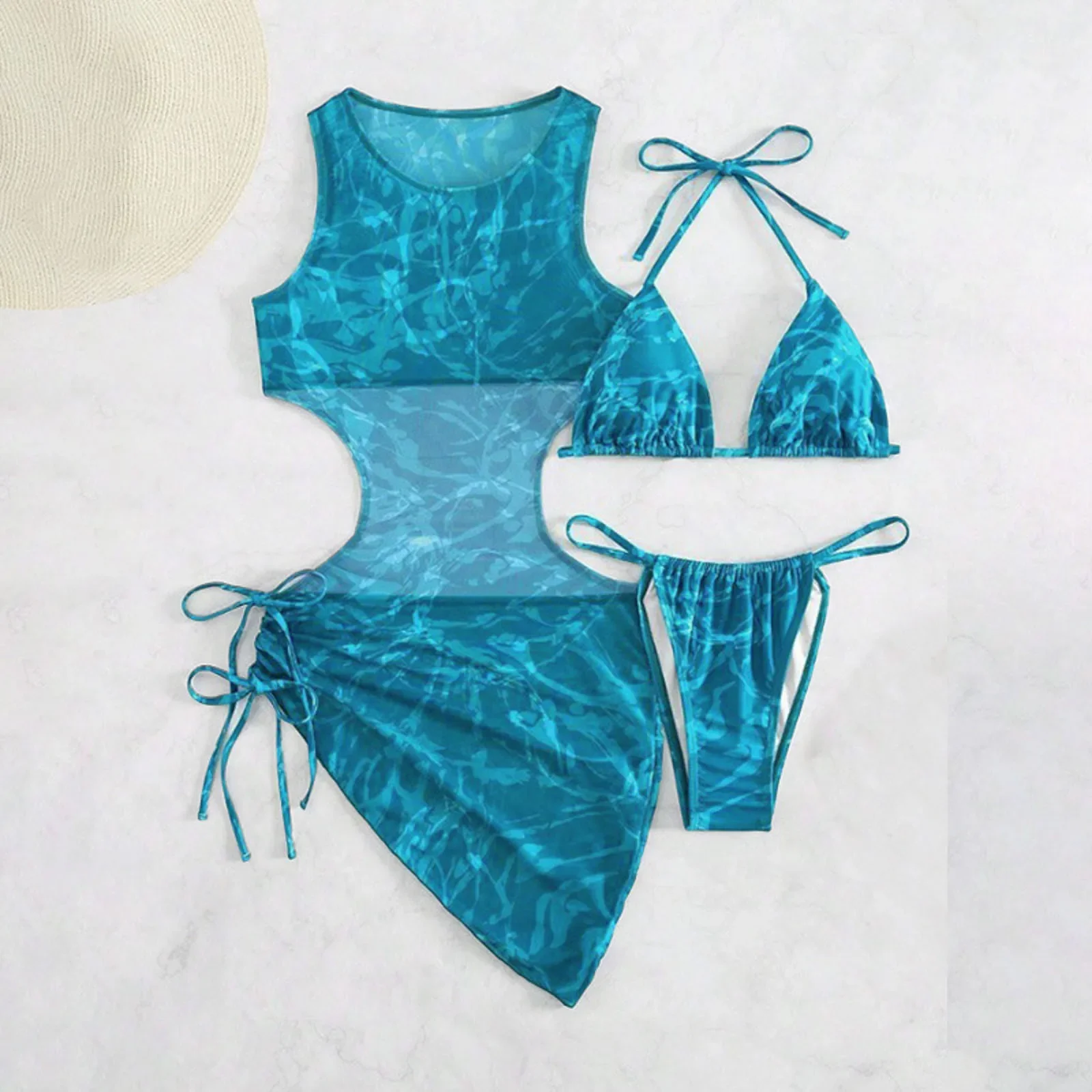 Bathing Suits For Girls Women Lacing Prints Swimwear Summer Three Piece Swimsuit Beach Bikini Maillot De Bain Femme