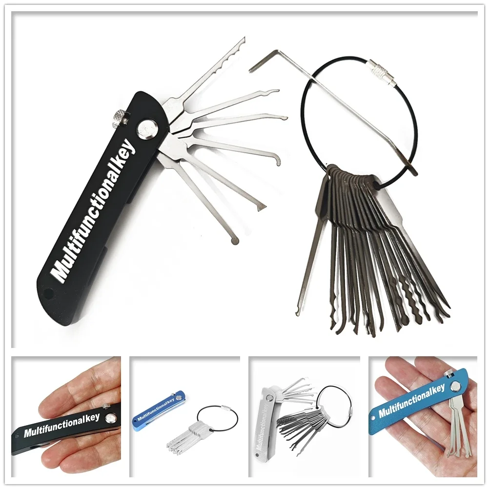 Professional Practice Lock Picking Set Foldable 21 in 1 Stainless Steel Lock Pick with Wrench Compact Training Kit for Beginners