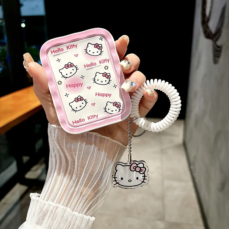 New Sanrio Hello Kitty Cat Folding Makeup Mirror Comb Portable Travel Pendant Handheld Mirrors Gift Makeup Tools