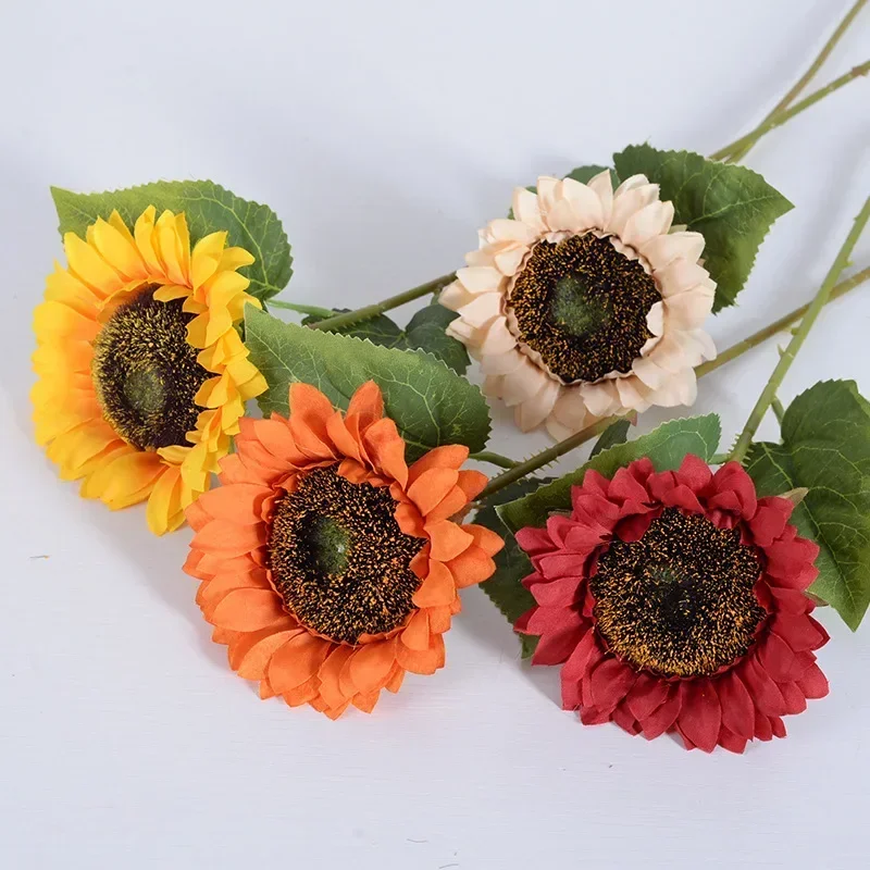 Tournesols artificiels avec longue tige, fausses fleurs pour mariage, fête à la maison, décoration extérieure et intérieure, 46cm, 5 pièces