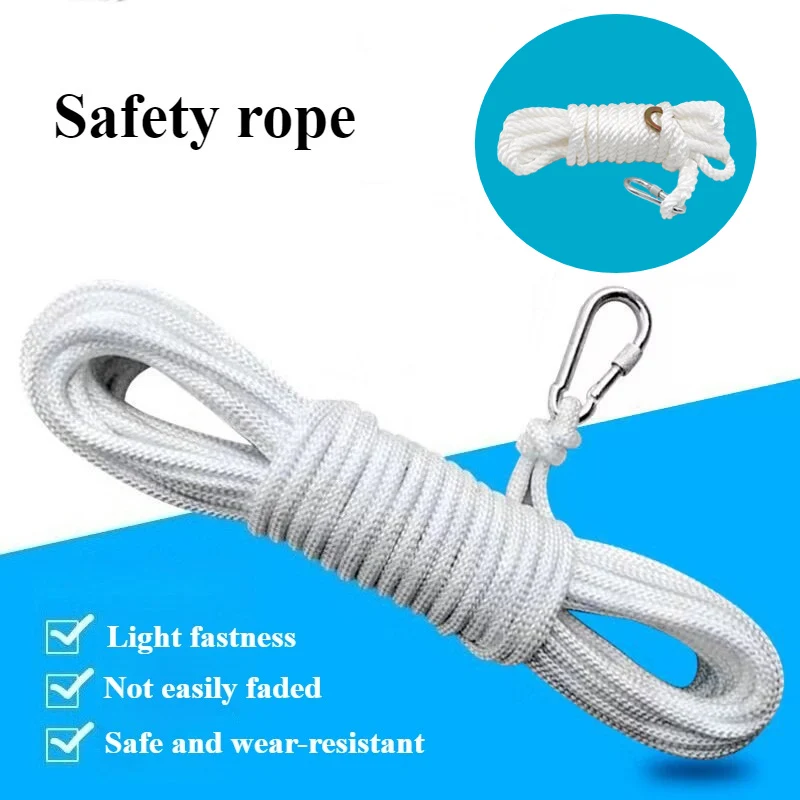 

10m Safety Rope White Multifunctional Rope Bungee Cord with Hooks Reusable Safety Rope Wear-resistant Escape Car Outdoor Camping
