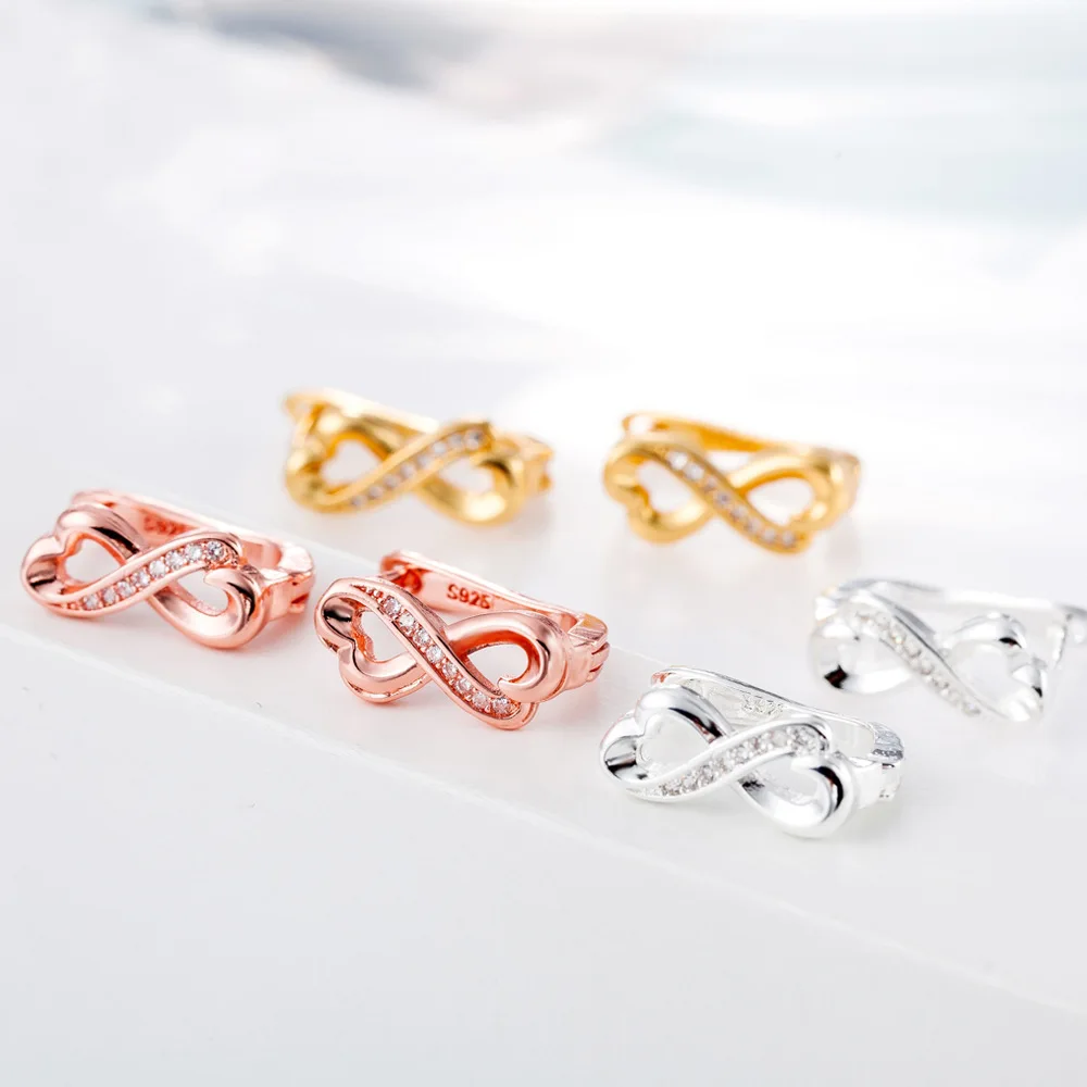 3 Color Infinity Earrings Studs Simple Brincos Lucky Number Figure Eight CZ 925 Silver Needle Stud Earring Gift Jewejlry