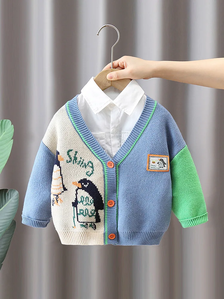 Children's Clothing Boys' Jackets Autumn and Winter New Knitted Sweaters Cartoon Tops Cardigans Children's Jackets (no Shirts