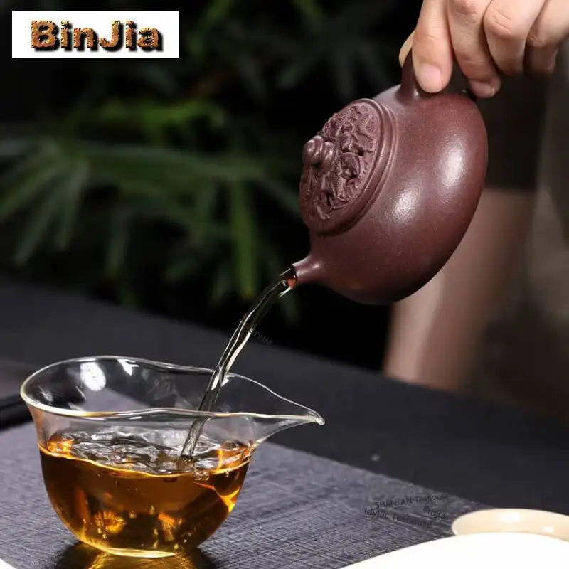 155ml Luxury Yixing Purple Clay Teapots Handmade Han Jiang Pot Raw Ore Purple Mud Kettle Zisha Tea Set Cha Decoration