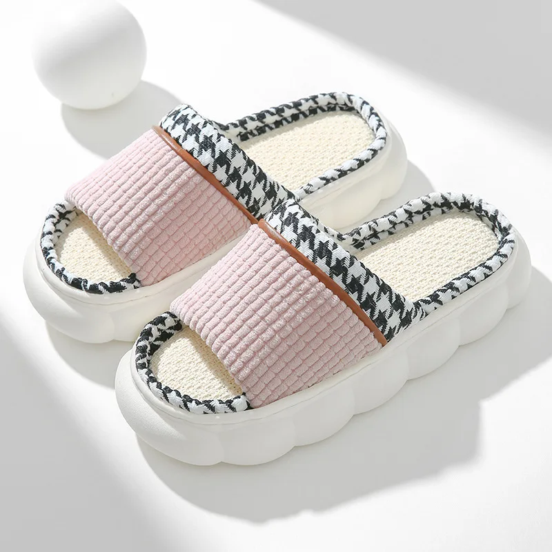 

Linen Home Slipper Four Season Family Indoor Shoes Slides Daily Houes Bedroom Slipper Coupels Women Breathable Slippers