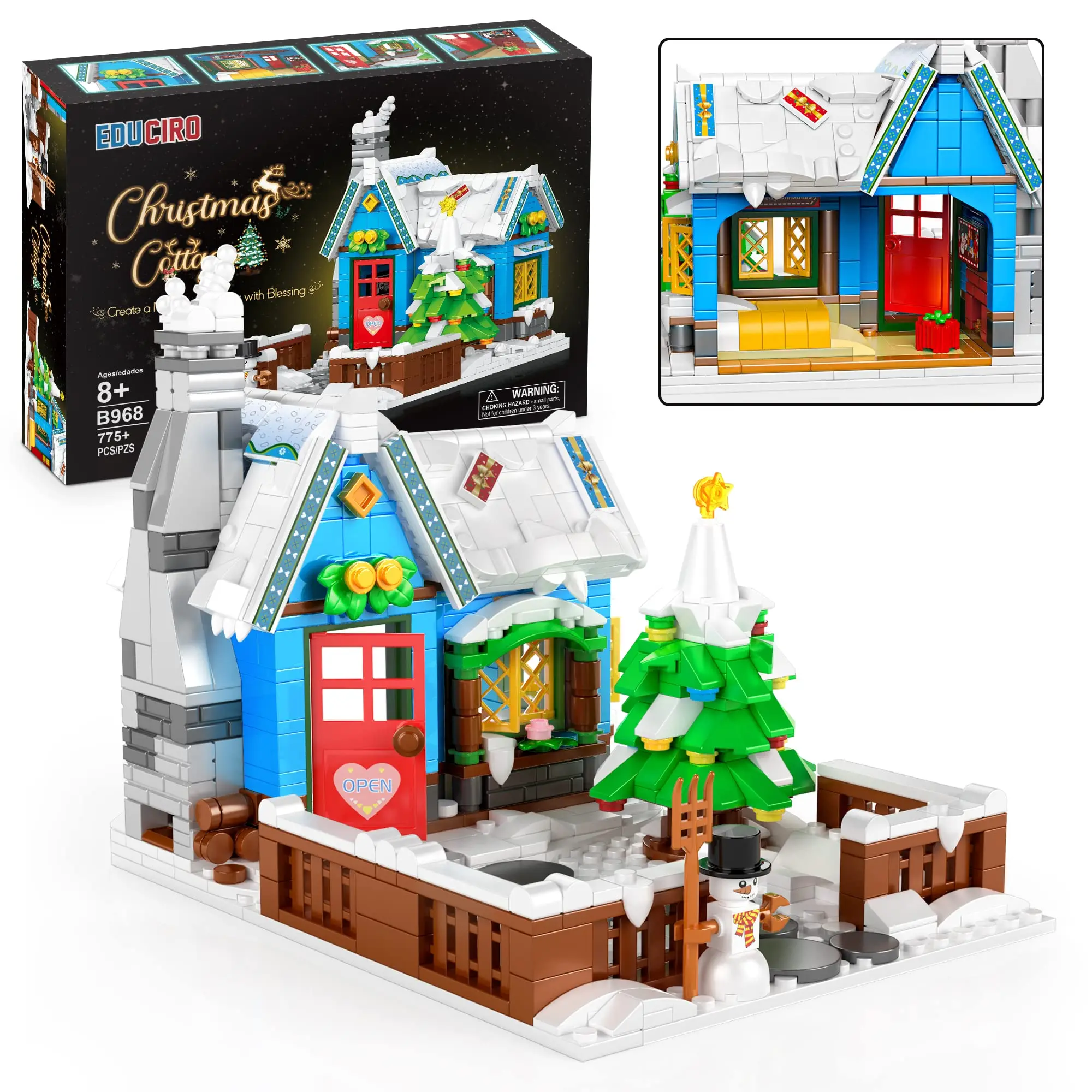 

Winter Christmas Cottage Toy Building Sets (775 Pieces), a Christmas House with a Yard Covered by Snow