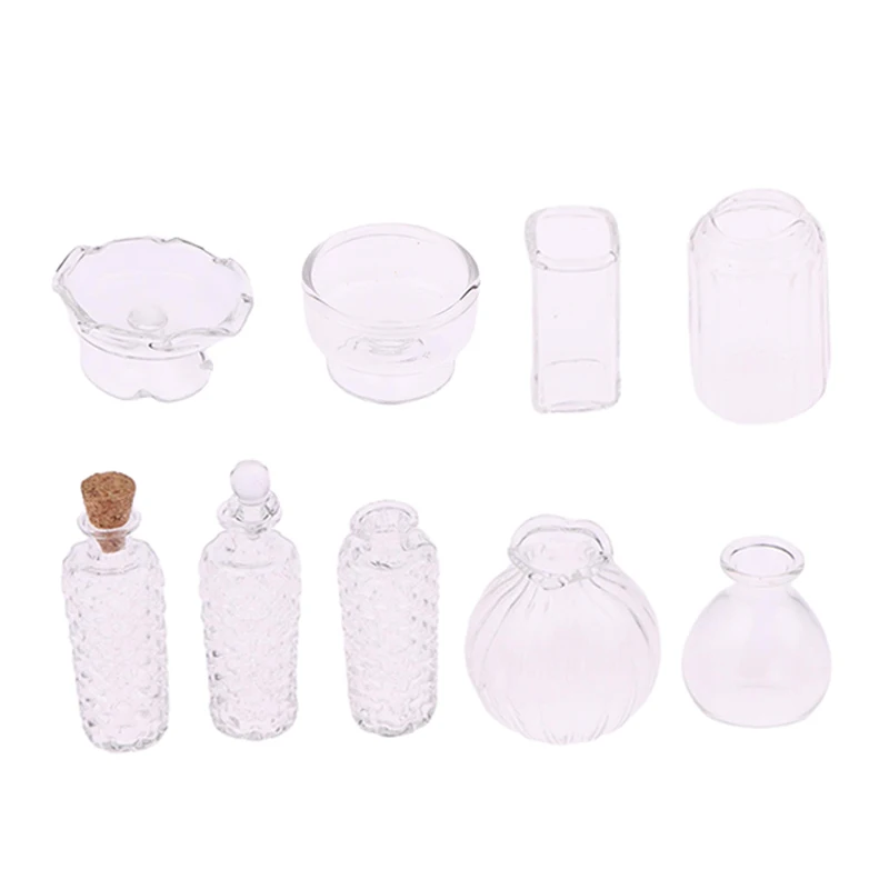 1:12 Dollhouse Miniature Glass Vase Dessert Cup Wine Bottle Wishing Bottle W/Corked Home Decor Toy Doll House Accessories