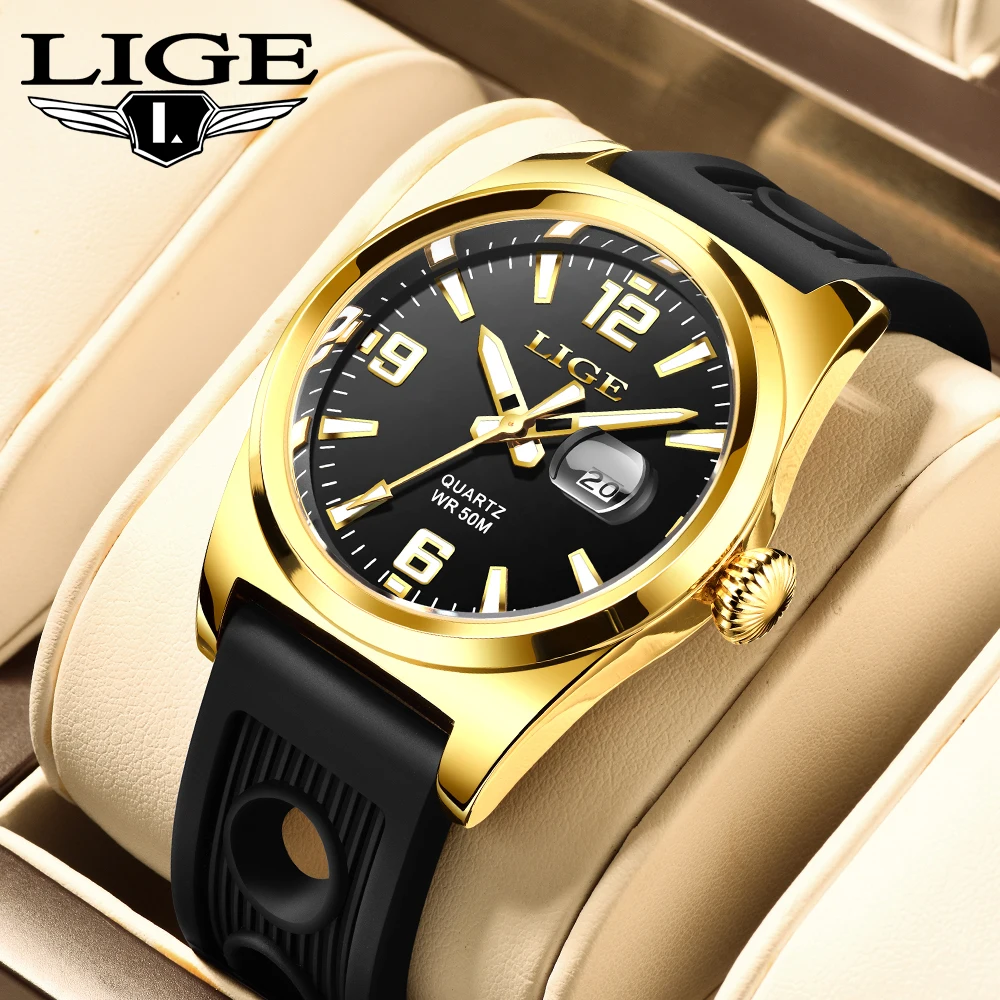 

LIGE Men Business Date Watch for Men Luxury Sport Quartz Watches 50M Waterproof Luminous Silicone Wristwatch Relogio Masculino