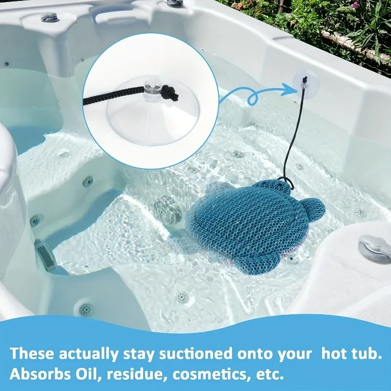 L'absorbeur d'écume de jacuzzi de tortue de mer réutilisable absorbe l'huile, lime visqueuse, maintient l'eau cristalline – Convient aux piscines hors sol